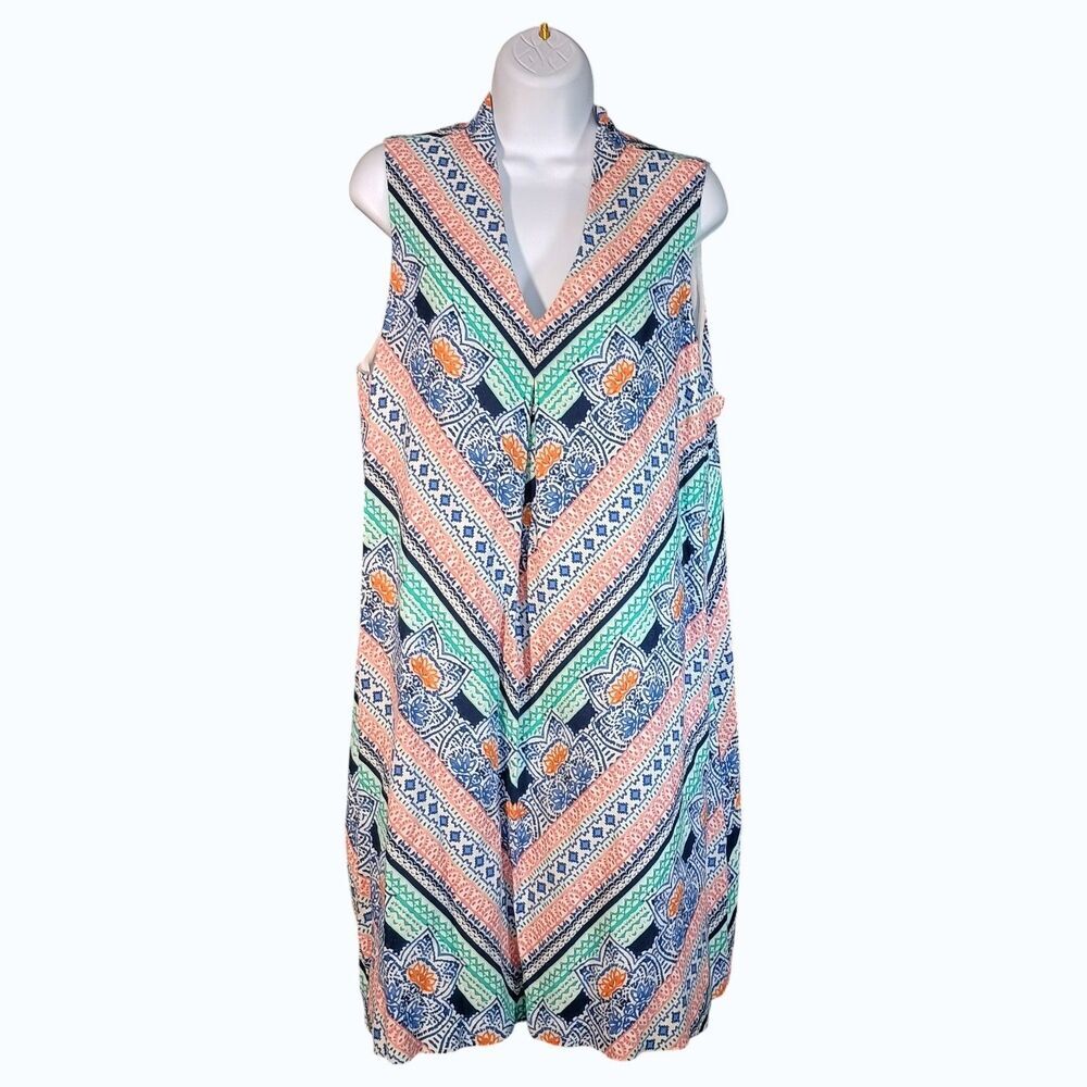 Tommy Bahama Shift Dress Womens Large The Grand Isle White Multi Linen Rayon